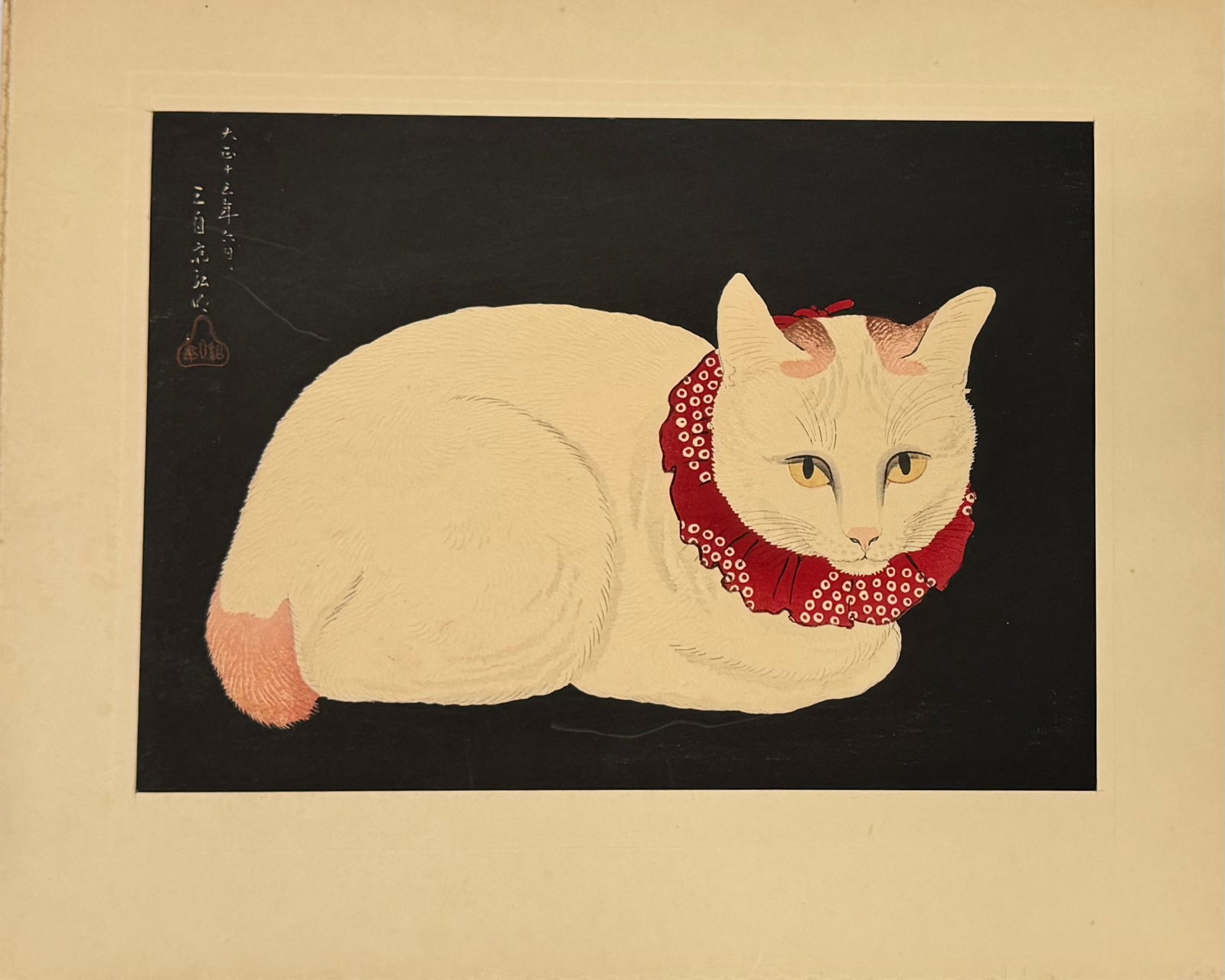 Japanese Artist Takahashi Hiroaki (Shotei) Colored Woodblock Cat (1 of 7)