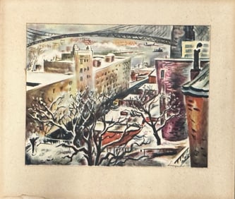 American Artist Margaret Lowengrund New York Colored Lithograph Signed