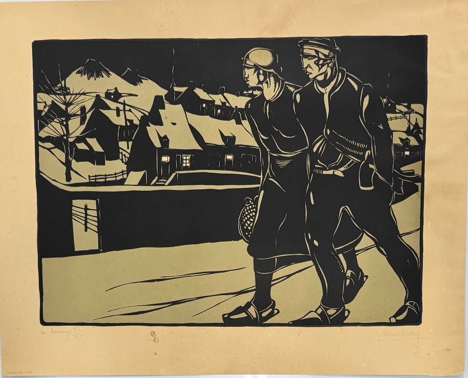 French Pre War Modern Woodblock Signed Mystery (1 of 5)
