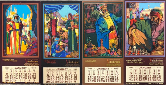 (4)Four 1940’s Viachrome calendars Los Angeles California