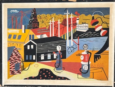 American Artist Modern Abstract Stuart Davis Signed Mixed Media