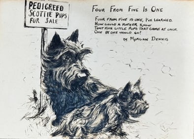 American Artist Morgan Dennis Original Scottie Dog Illustration Signed