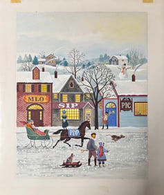 Manner of Charles Wysocki Winter illustration  Unsigned.