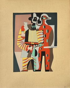 French Artist Modern Pablo Picasso “Pierrot et Harlequin??. Pochoir c.1930.