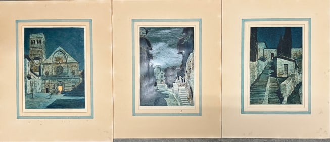 (3) Three Italian Artist Convento Francescano Monteripido Perugia Monotypes SIgned