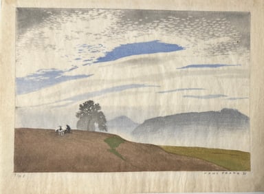 Austria Artist Hans Frank Arts & Crafts color woodblock Signed