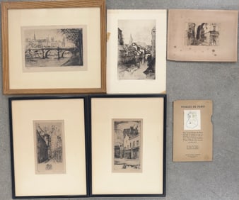 (5) FIve Russian Jewish French artist Paul Jeffay Etchings Signed