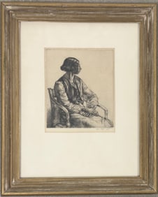 British Artist Evelyn May Gibbs portait etching signed