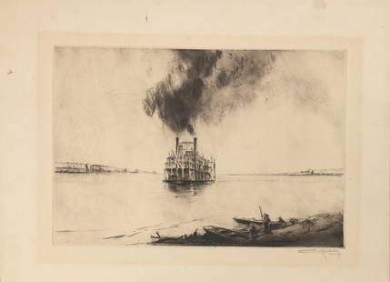 Rare American Artist Otto Kuhler Mississippi Paddle river boat signed etching: Rare American Artist Otto Kuhler Mississippi Paddle river boat signed etching, 5-1/4&rdquo; by 11&rdquo; image size, 11&rdquo; by 14-1/2&rdquo;. SLR. Otto Kuhler was a printmaker and industrial design