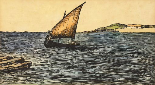 Irish Artist Jack Butlers Yeats Cuala Press Colored Woodcut