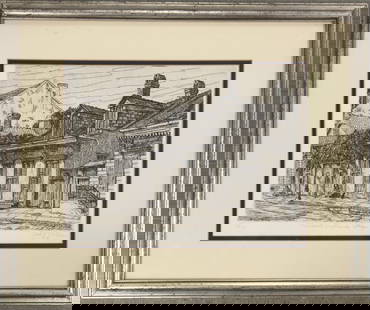 American Louisiana Artist Jack R. Miller New Orleans Etching Signed #2: American Louisiana Artist Jack R. Miller New Orleans Etching Signed #2, “Toussaint Guillaume’s Cottage&rdquo; New Orleans, Louisiana. Edition 55 of 150. Etching, 8-1/2&rdquo; by 11-1/2&rdquo;. SLR