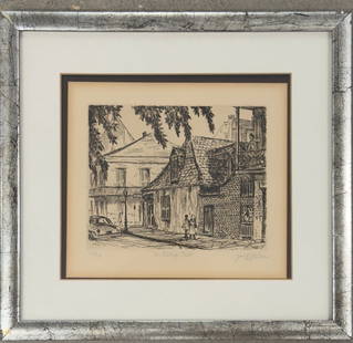 American Louisiana Artist Jack R. Miller New Orleans Etching Signed #3: American Louisiana Artist Jack R. Miller New Orleans Etching Signed #3, “St. Phillips Street.&rdquo; New Orleans, Louisiana. Dated 1977? Edition 30 of 75. Etching, 5-1/2&rdquo; by 7&rdquo;. SLR.