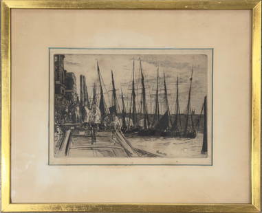 James McNeill Whistler “Billingsgate?? Etching: James Abbott McNeil Whistler (1934-1903) “Billingsgate&rdquo; Billingsgate Wharf and Market in London. Originally created 1859. Etching, 6&rdquo; by 8.8&rdquo;. Paper size, 7.3&rdquo; by 10.2&rdquo;