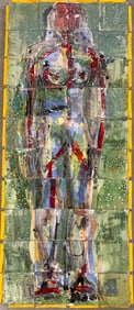 American Artist Modern Boston Aaron Fink Figurative Abstract Nude Oil on TIle Signed