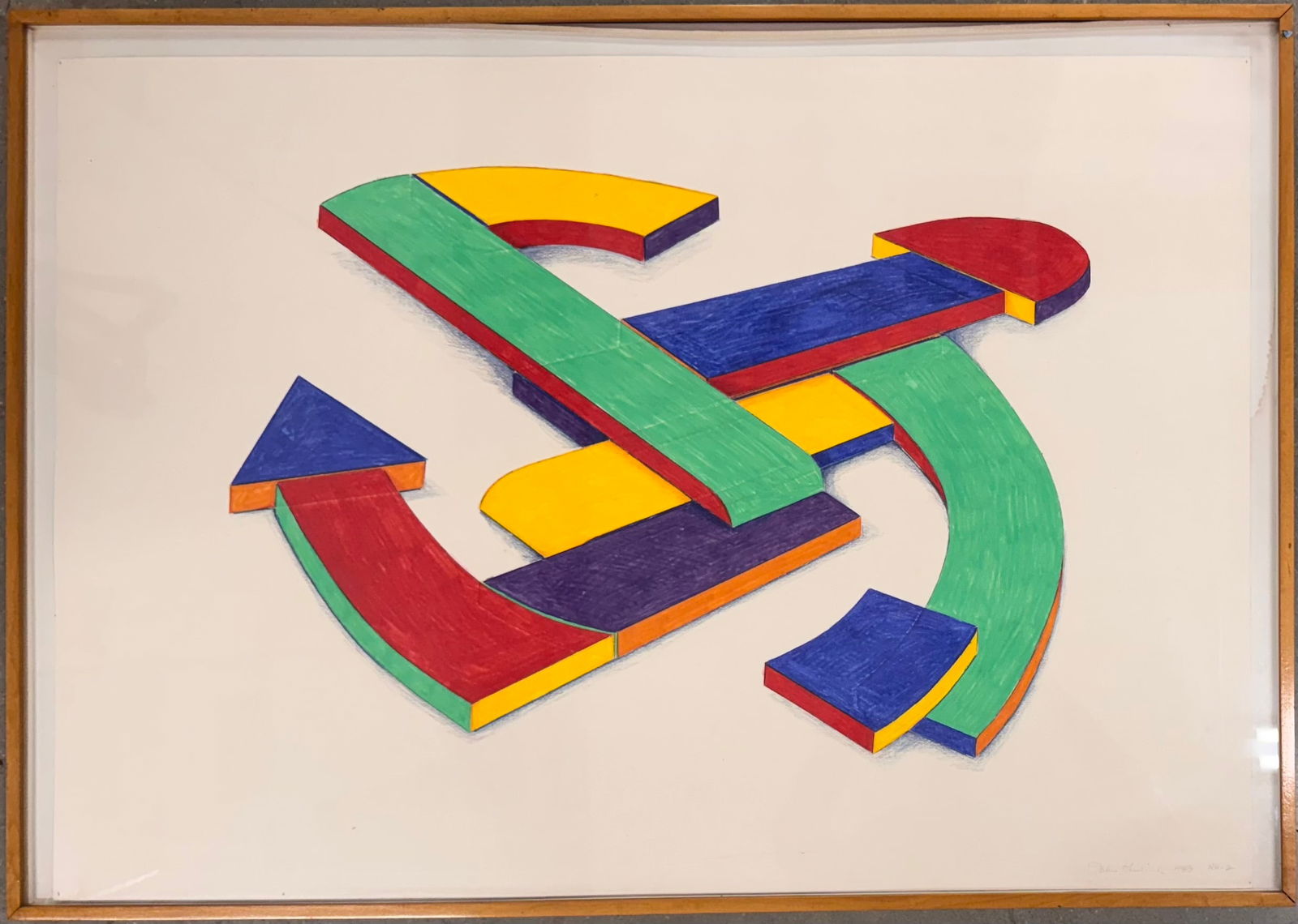 American Artist California Modern John Okulick Collage Signed: American Artist California Modern John Okulick Collage Signed, “NH #2”. Geometric Modernism. Dated 1983. Pencil and collage, 27-1/2” by 39-1/2”. Nancy Hoffman Gallery label verso.