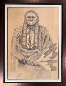 American Native American Indian Chief Original Drawing Signed Mystery
