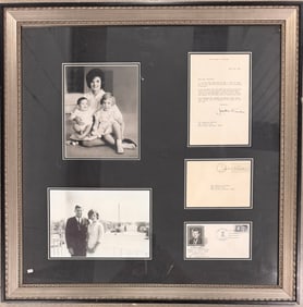 Jacqueline Kennedy Framed Ephemera singed letter, original photographs, April 28, 1964