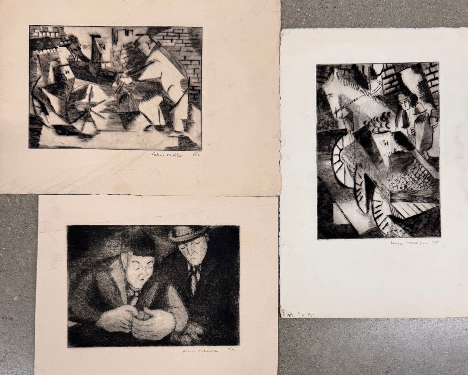 (3) Three American New York WPA Artist Helen Malta Etchings Signed (1 of 4)