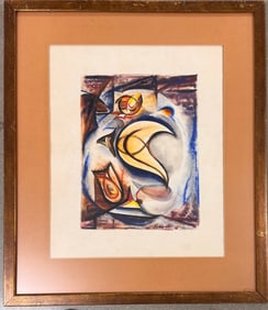 American Artist WPA Abstract Expressionist Watercolor Mystery Double SIded