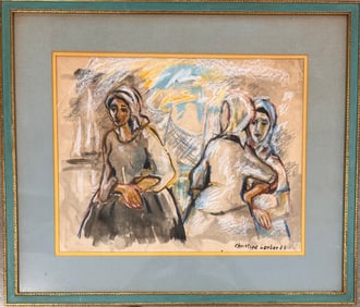 German Artist Modern Figurative Christiane Lorber Mixed Media Signed