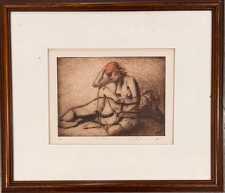 African American Artist Female Nudes Joseph Holston etching signed