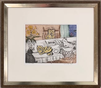 Linda Gourley Virginia Artist Cat Etching Signed