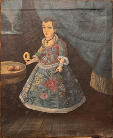 Important 18th 19th Century Spanish Colonial Mexican School Child Portrait Oil Painting Folk