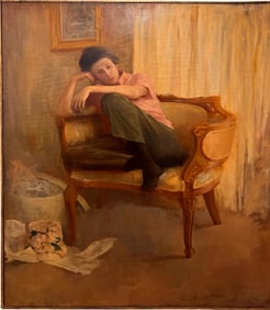 Vintage American Realist Portrait Stuart Kaufman Large Oil Painting