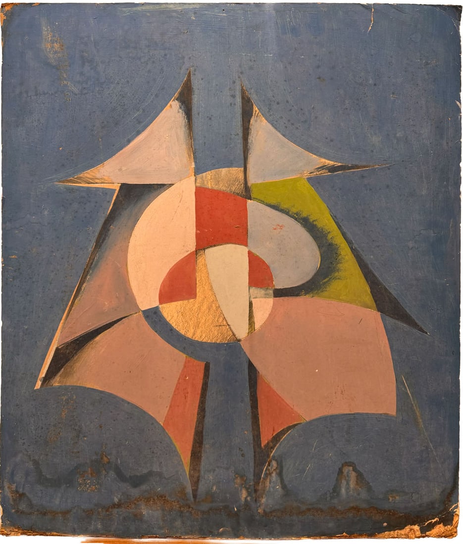 Mid-Century Geometric Abstract Painting on Board – Modernist Constructivist Composition (1 of 4)
