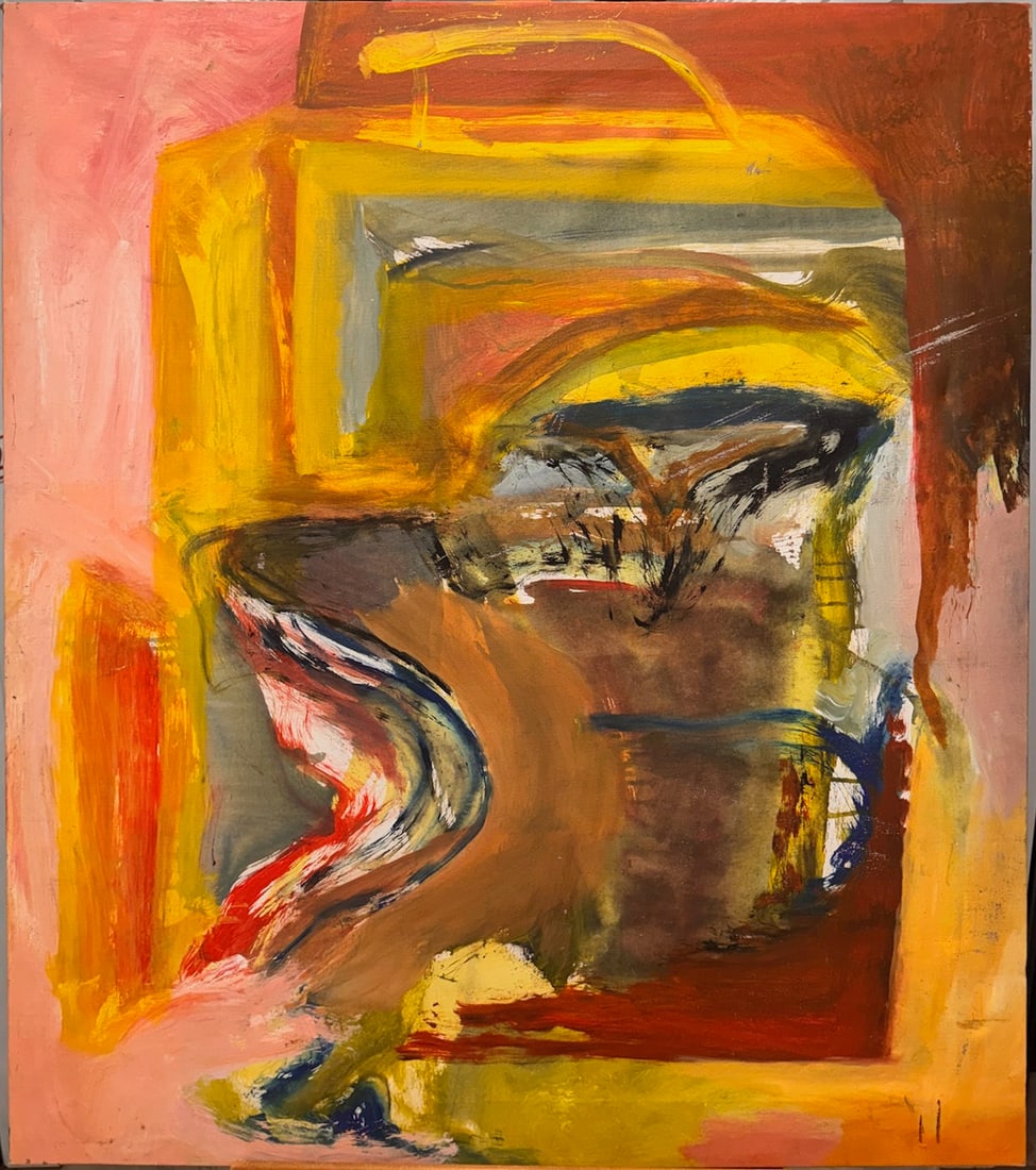 Bold Mid-Century Abstract Expressionist Oil Painting – Vivid Gestural Composition (1 of 8)