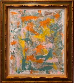 Vibrant Mid-Century Abstract Expressionist Oil Painting in Period Frame