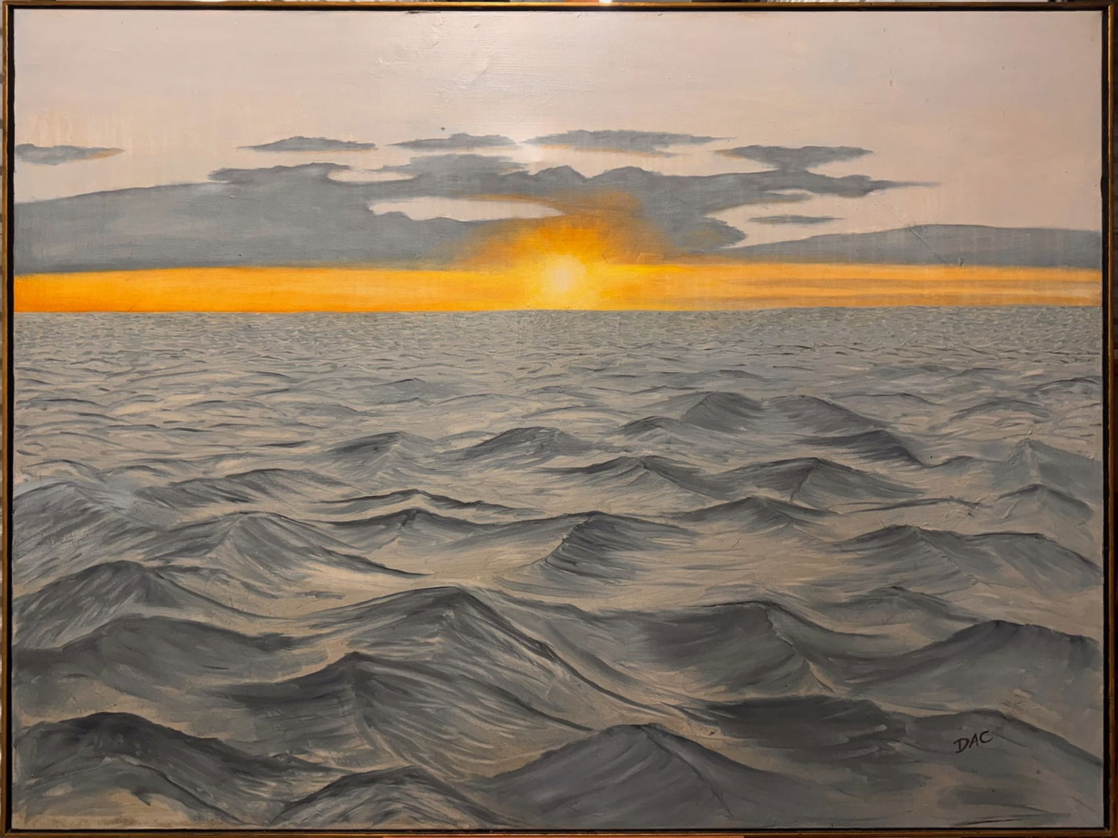 Large Modernist Seascape Oil Painting Waves at Sunrise Signed (1 of 10)