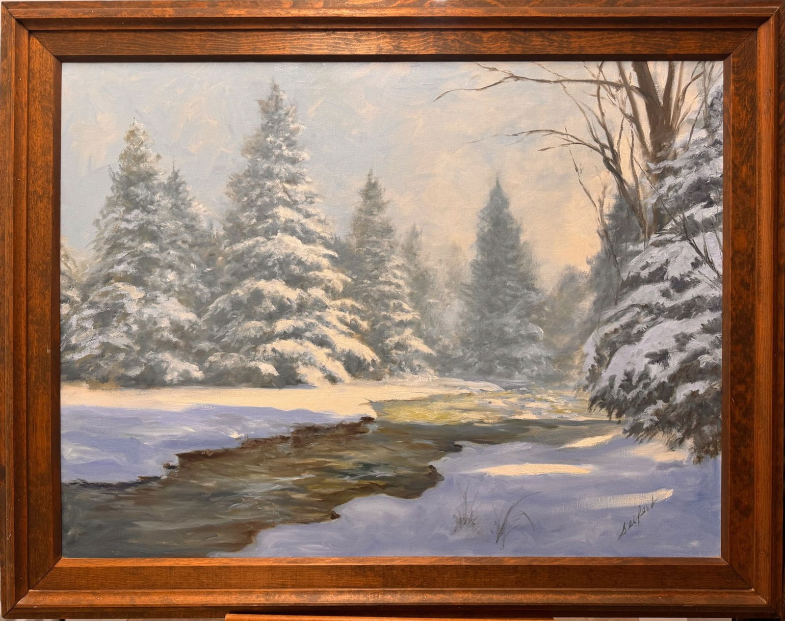 American Impressionist Winter Scene Large Oil Painting Signed (1 of 8)