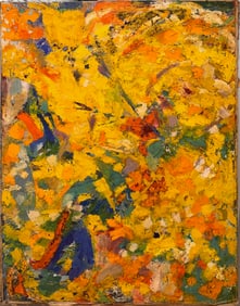 Vibrant Abstract Expressionist Oil Painting – Heavy Impasto, Mid-Century Style, Bold Color Field