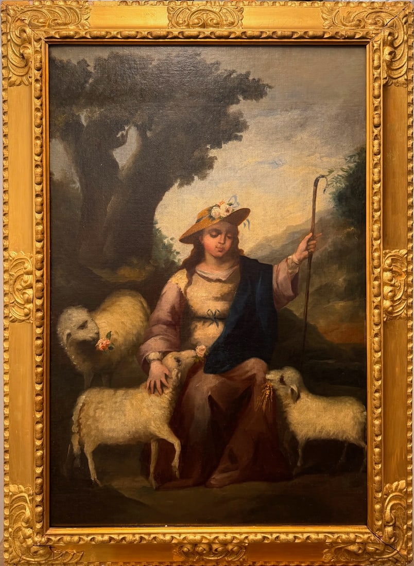Antique 18th Century Oil Painting Shepherdess With Sheep in Landscape (1 of 11)