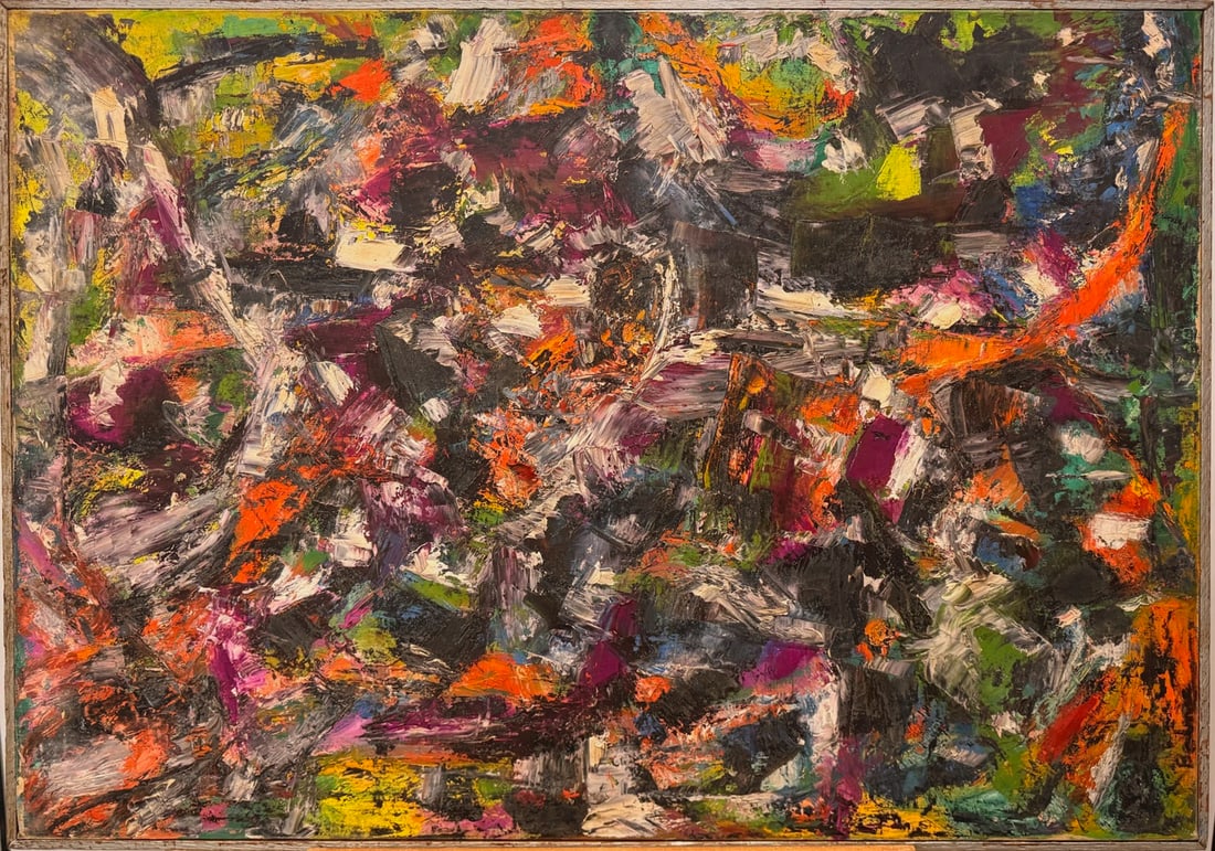 Large Vintage Abstract Expressionist Impasto Oil Painting – Mid-Century Modern (1 of 7)