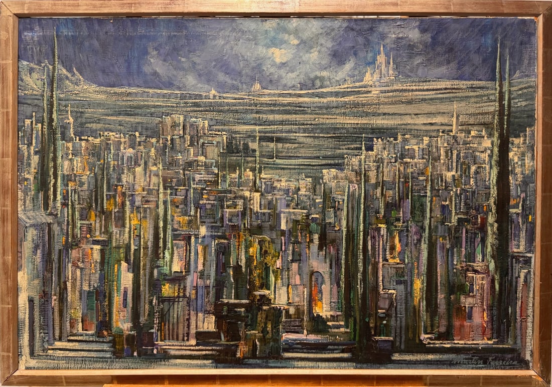 Modernist Mid-Century Spanish Abstract Signed Martin Ferreira City Scene (1 of 8)