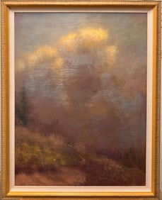 Misty Mountain Landscape at Dawn – Signed Oil Painting