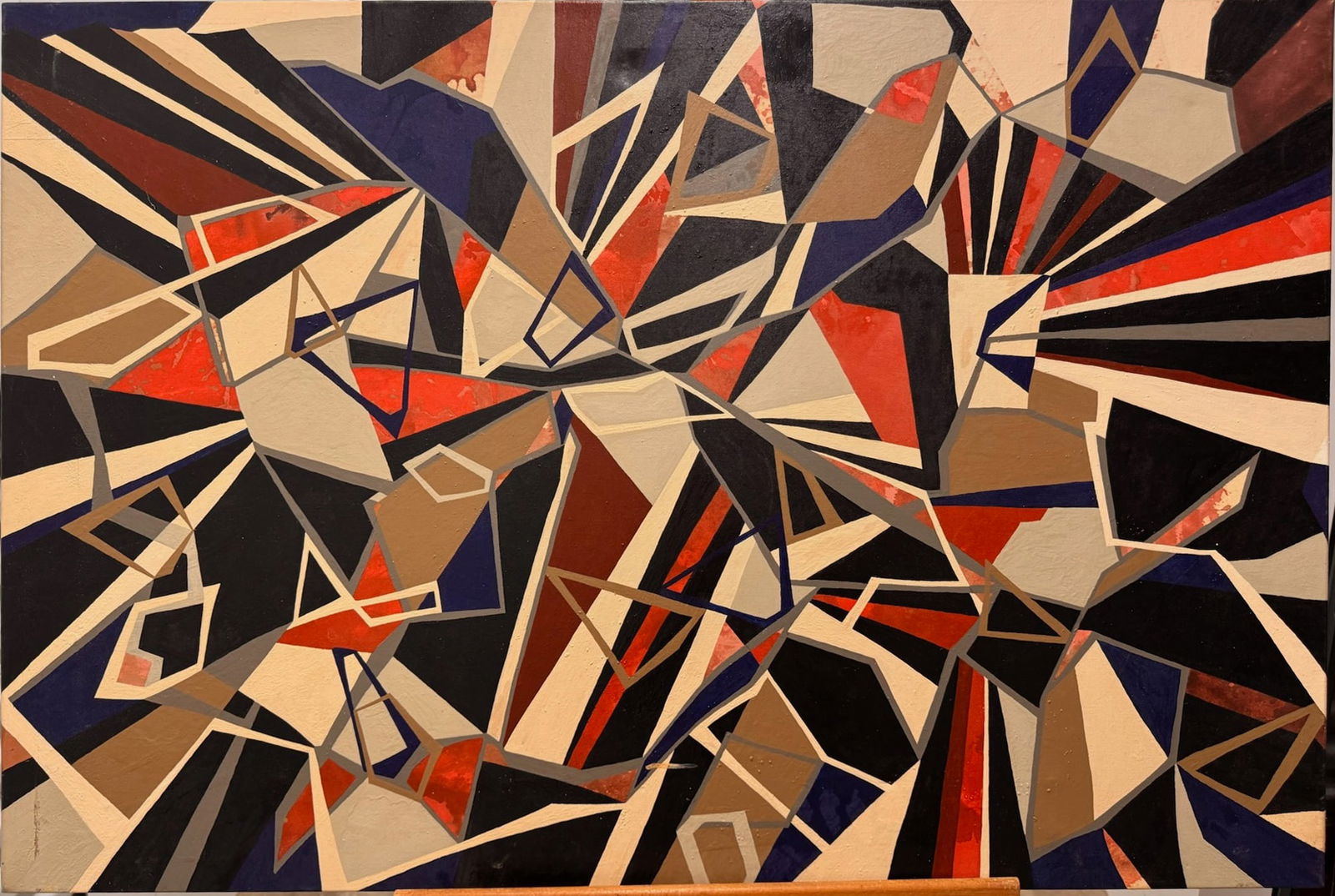 Large Mid-Century Geometric Abstract Painting Vintage Modernist artist oil (1 of 7)