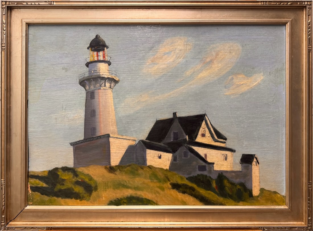 Striking Coastal Lighthouse Landscape Mid-Century Oil Painting Modernist Influence (1 of 6)