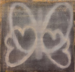 Soft Abstract Butterfly & Heart Motif – Ethereal Contemporary Painting on Canvas – Minimalist
