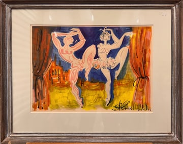 Maurice Sterne (1878 - 1957) Signed Modern Expressionist Ballet Dancers Watercolor & Ink Painting