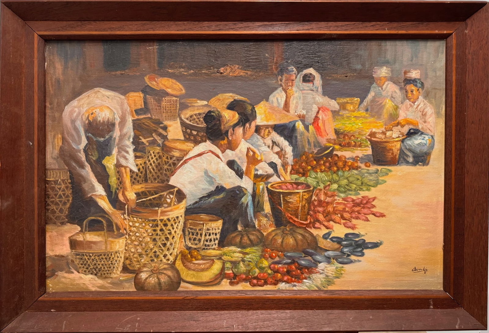 Vibrant Southeast Asian Vietnamese Philippine Oil Painting Signed (1 of 9)