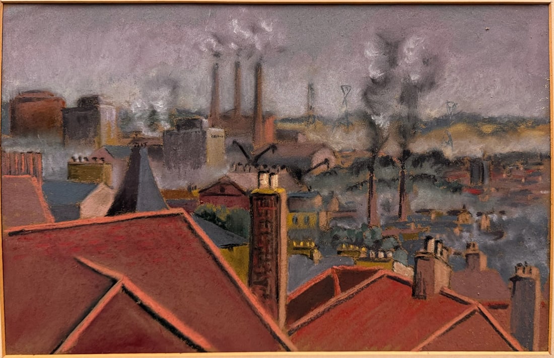 Vintage British Modernist Industrial Cityscape Pastel Painting Doreen Wallace (1 of 4)