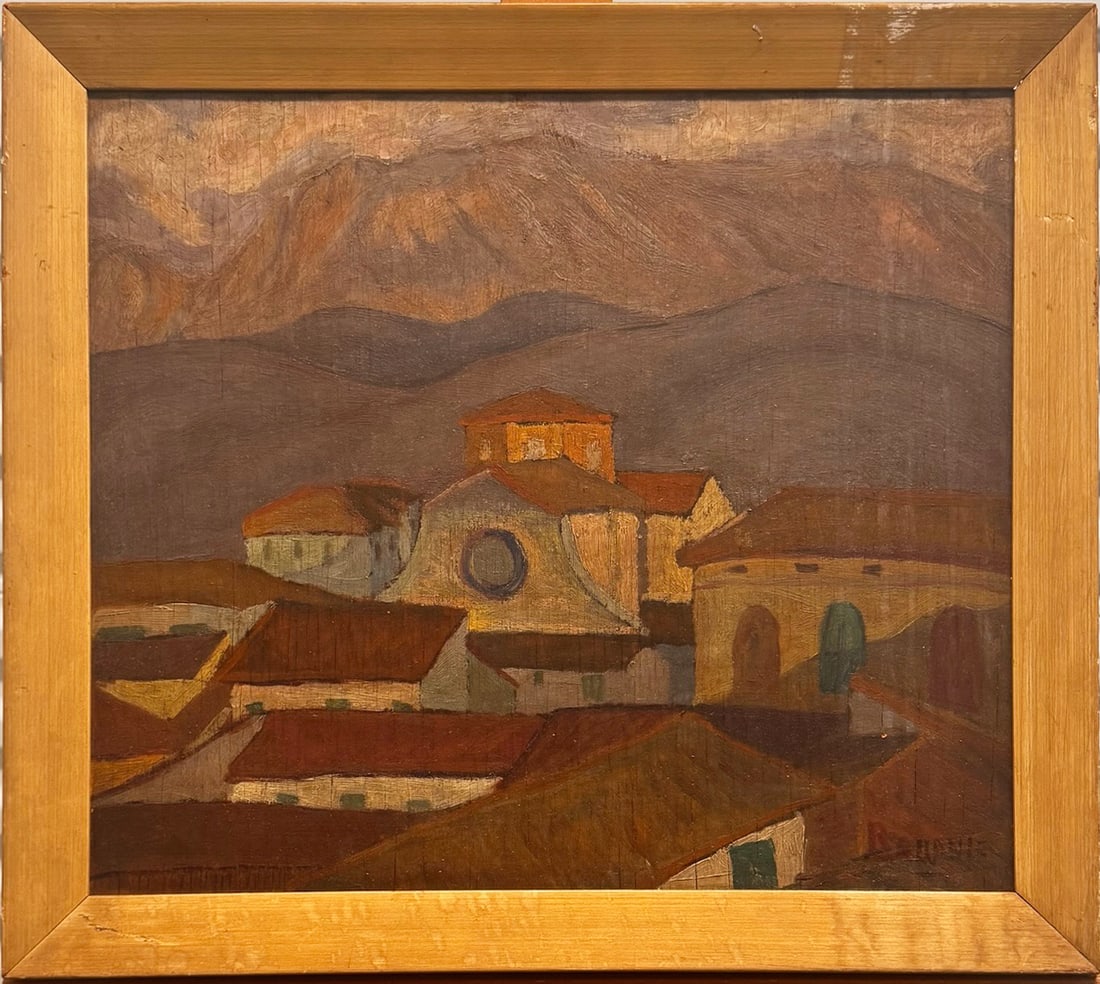 Vintage Signed Abstract Mid-Century Village Landscape (1 of 6)