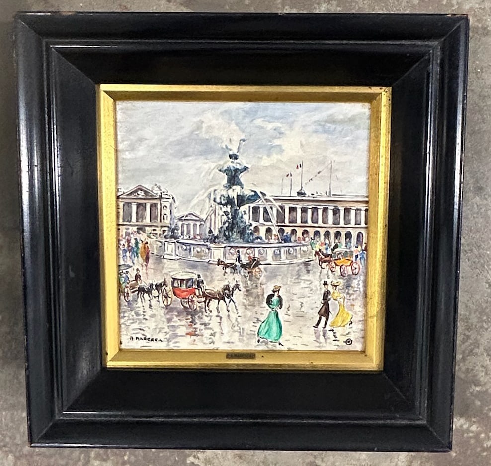 Vintage Parisian Impressionist oil on porcelain scene Italian artist Mario Maresca signed 2 (1 of 3)