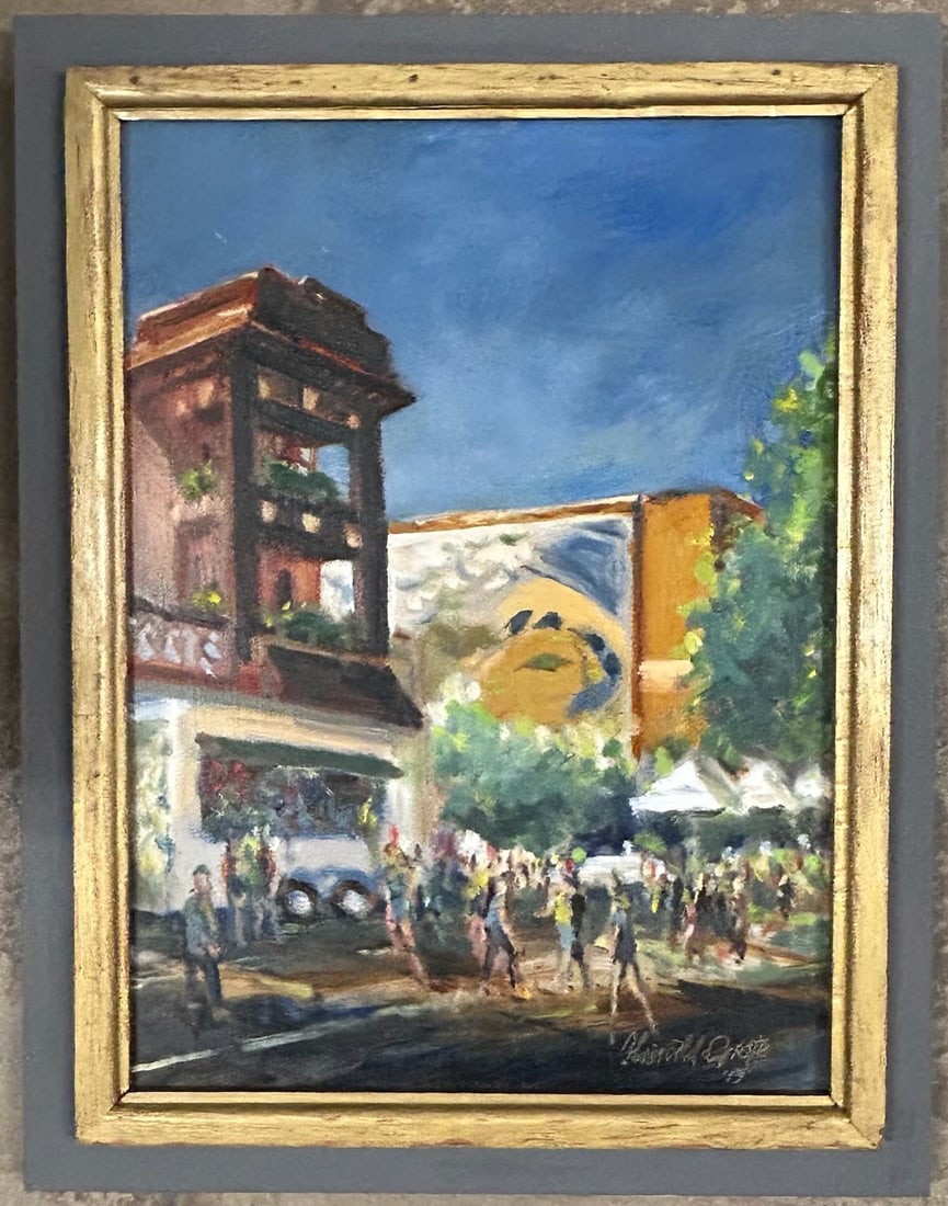 Vintage American Philadelphia Impressionist Harald Grote Manayunk Scene Oil Painting Signed: ?Work by Harald Grote has been shown, among others, at: Fleisher Memorial Institute; The Philadelphia Sketch Club; Plastic Club of Philadelphia; Abington Art Center; Cheltenham Art Center; ACX- Artist