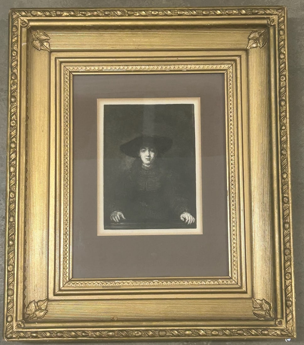 Vintage Framed Etching-Style Portrait of a Gentleman in Hat – Classical Artwork (1 of 2)