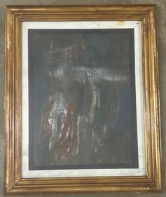 Vintage Abstract Expressionist Painting – Textured Dark Palette, Signed & Framed