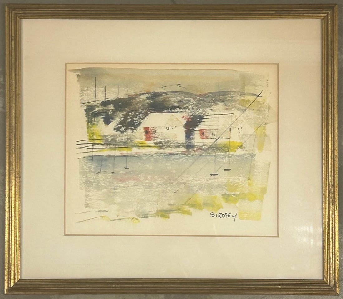 Abstract Coastal Landscape Watercolor – Signed Birdsey, Framed & Matted (1 of 3)